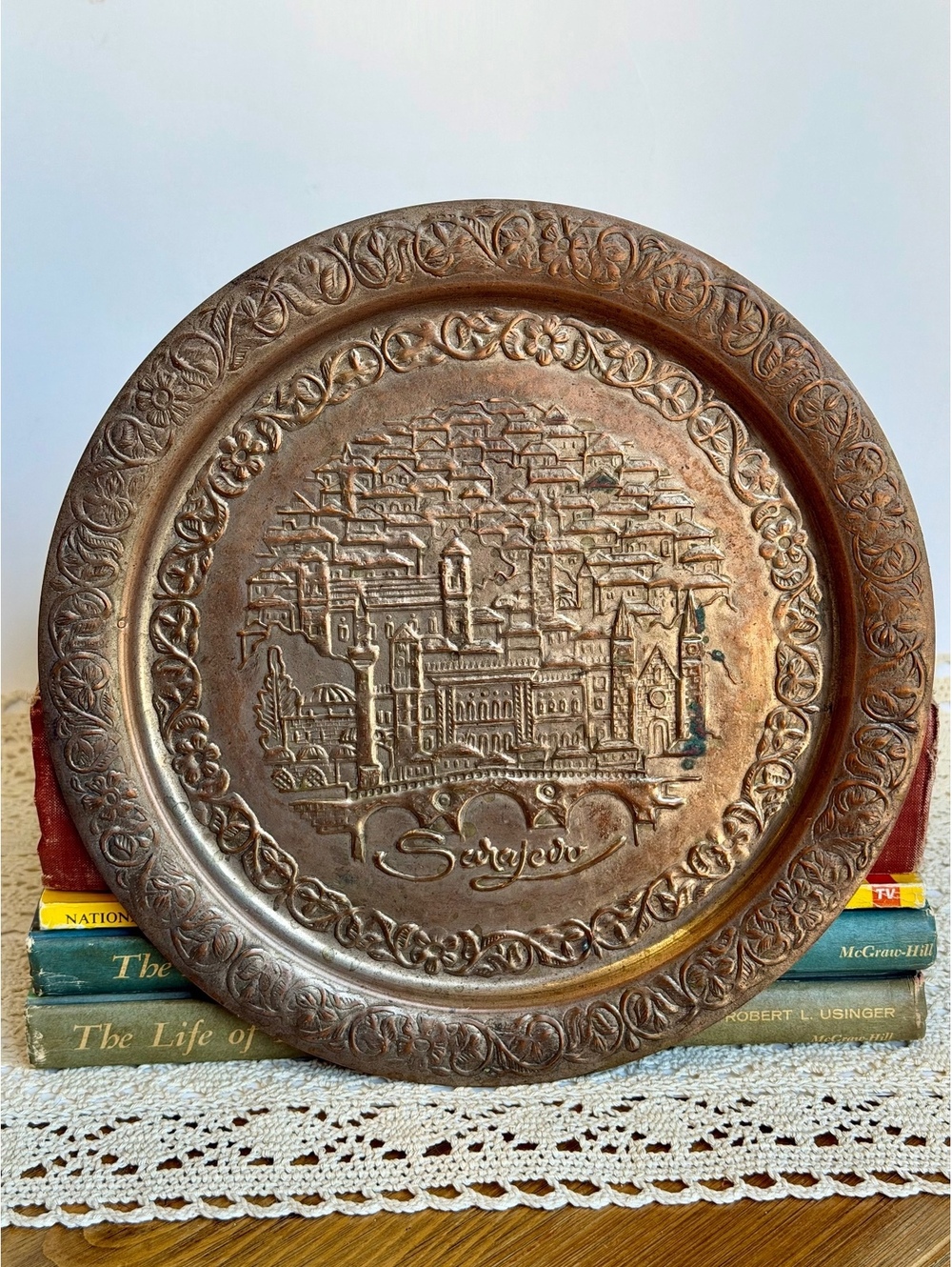 Vintage Sarajevo Yugoslavia Copper Tone Embossed Souvenir Decorative Plate 9.5”